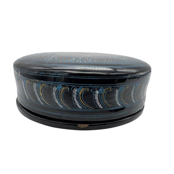 Handcrafted Black Lacquerware Six Drink Coasters & Storage Box Set 4" - Picture 7 of 8